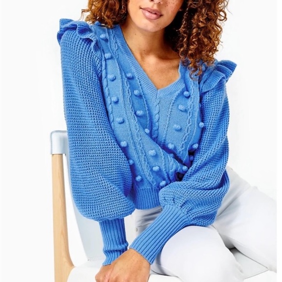 Lilly Pulitzer Greta Swiss Dot Blouson Sleeve Sweater size Small - Picture 2 of 8